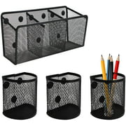 UgyDuky 4Pack Black Magnetic Pencil Holder, Metal Wire Mesh Strong Magnet Pens Storage Basket, Magnetic Markers