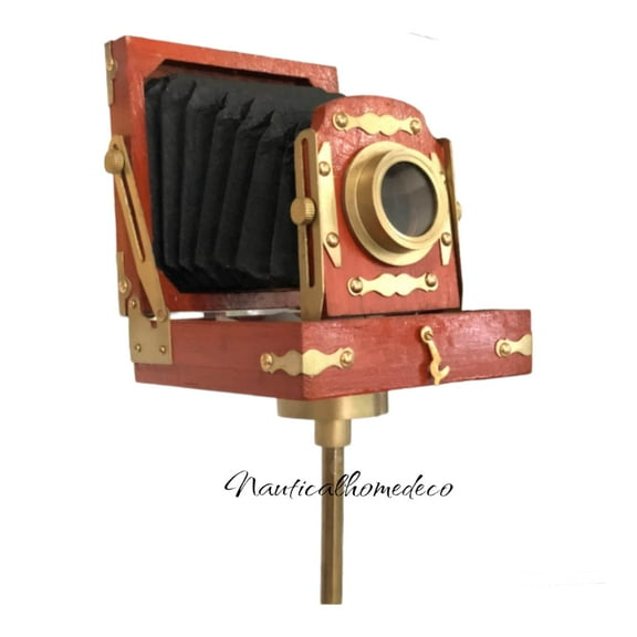 Vintage Wooden Camera Showpiece - Retro Foldable Movie Camera Replica with Tripod - Home Office Decor - Camera Replica Showpiece