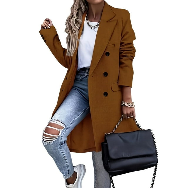 Hauts Décontractés pour Femmes Veste à Manches Longues Décontractée pour Femmes : Haut Uni à Col Rabattu Hauts Décontractés pour Femmes Automne