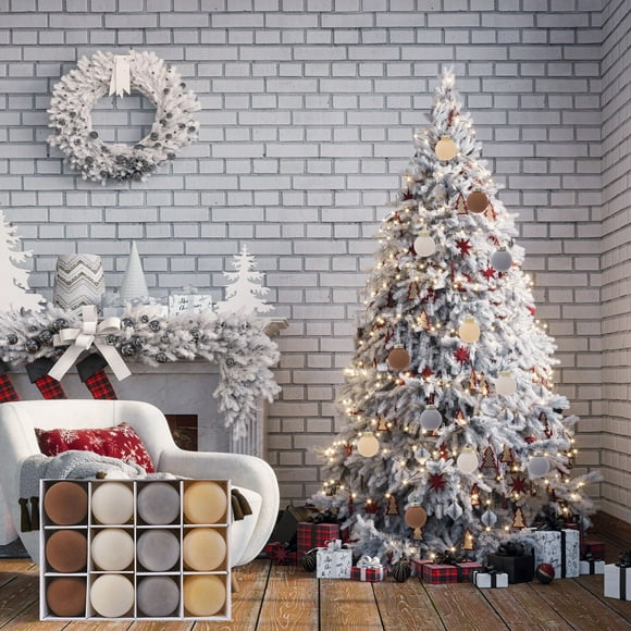 Set de 12 adornos navideños cubiertos de terciopelo | Bolas decorativas de plástico a prueba de fracturas de 6 cm | Decoraciones multicolores para árboles navideños | Decoración ligera y elegante