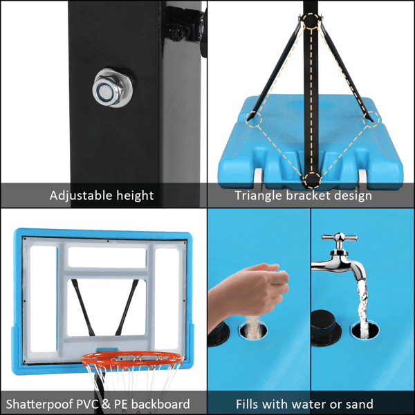 Alvantor Adjustable Poolside Basketball Hoop with PVC Backboard and Fillable Base