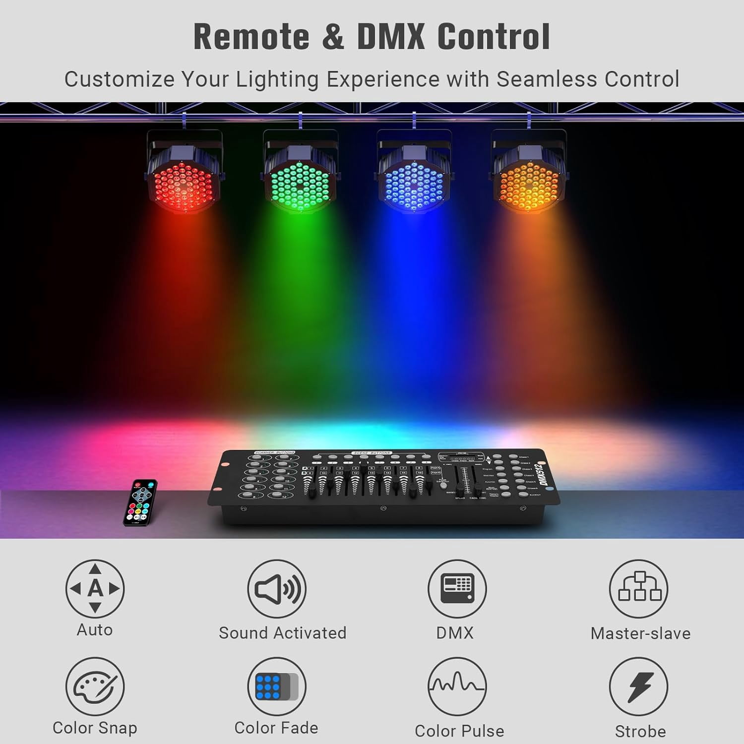 90W RGB LED Par Lights: 60 LEDs Dimmable Stage Lighting - Remote & DMX Control - Sound Activated Uplights for Events DJ Wedding Party Church Band Holiday Performance- 2Pack