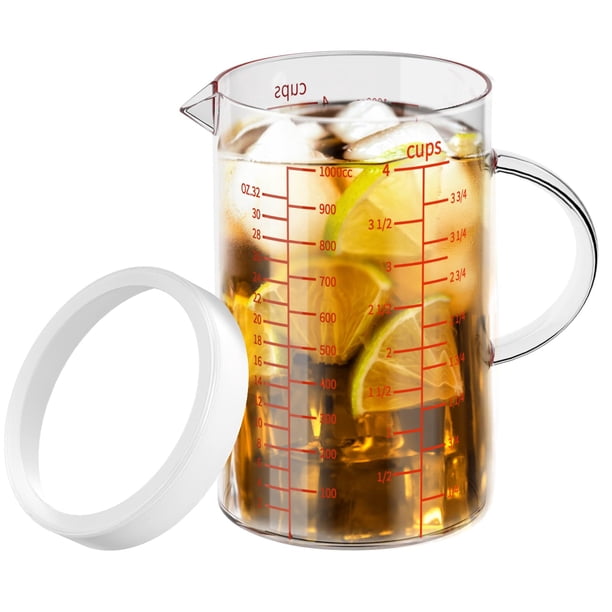 Vaso medidor de vidrio 1000 ml 77 L con mango y pico en forma de V