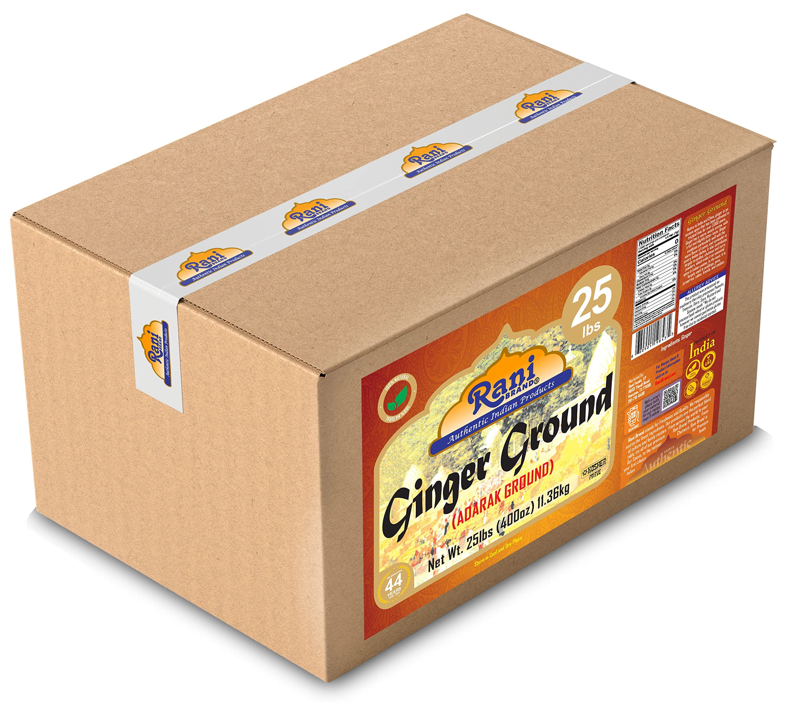 Rani Ginger (Adarak) Powder Ground, Spice 400oz (25lb) 11.36kg Bulk Box ~ All Natural | Vegan | Gluten Friendly | NON-GMO | Kosher | Indian Origin