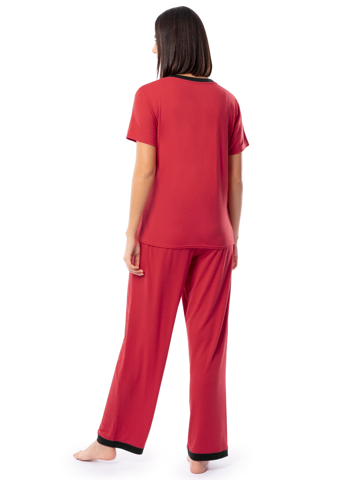 Fruit of the Loom Women's Soft & Breathable V-Neck Short Sleeve Top & Pajama Pant Set, Sizes S-4X