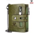 thumbnail image 1 of DEFNES Cartera Antirrobo con Cremallera Antirrobo RFID De Cuero Genuino para Hombres con Cadena - Café,Green, 1 of 6