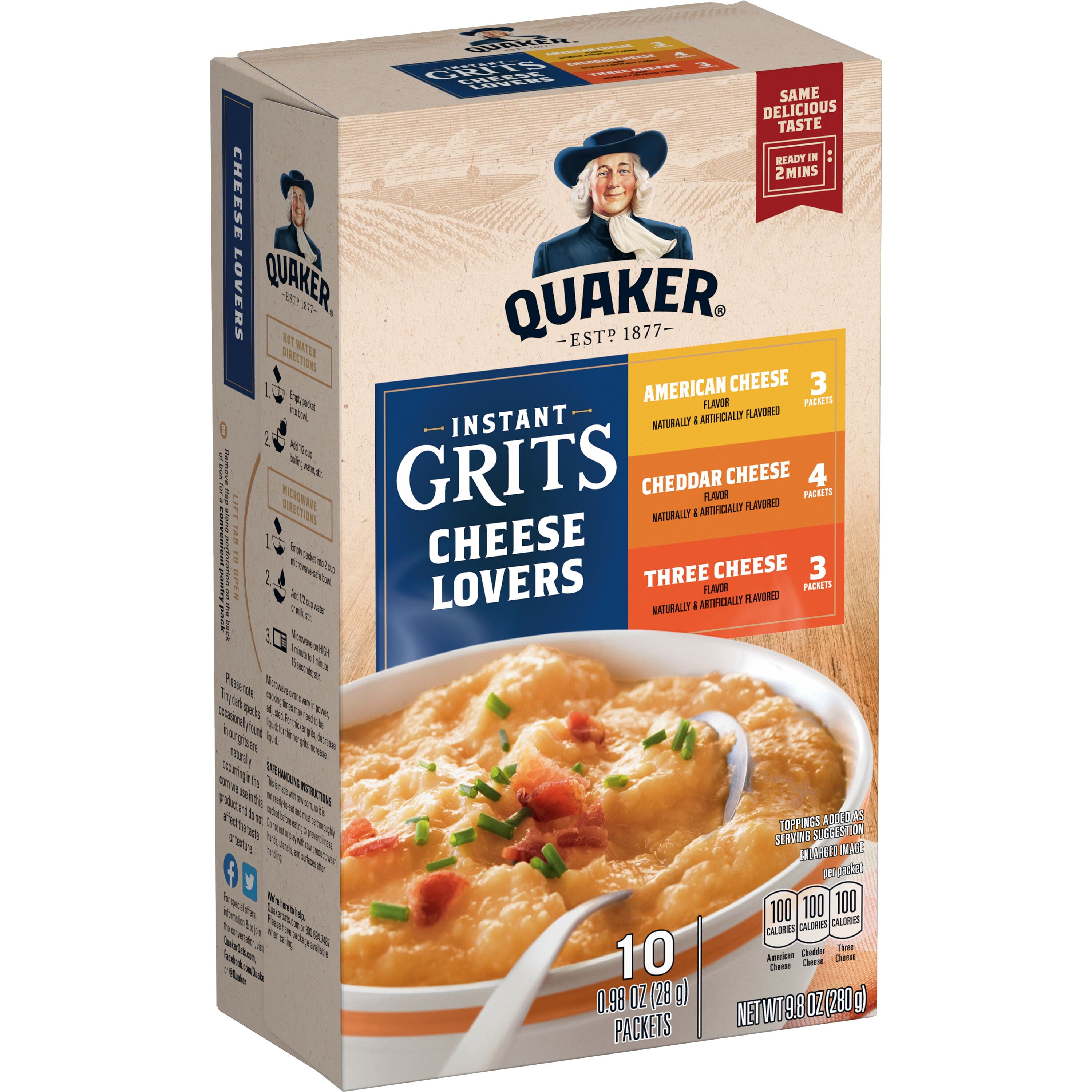 (12 pack) Quaker Instant Grits Variety Pack 9.8 oz Paperboard Box, 10 Packets
