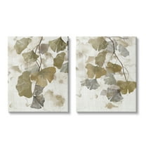 Stupell Industries Rustic Gingko Leaves Botanical & Floral Painting Gallery Wrapped Canvas Art Print Wall Art, 16 x 20, Set of 2