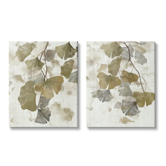 Stupell Industries Rustic Gingko Leaves Botanical & Floral Painting Gallery Wrapped Canvas Art Print Wall Art, 16 x 20, Set of 2