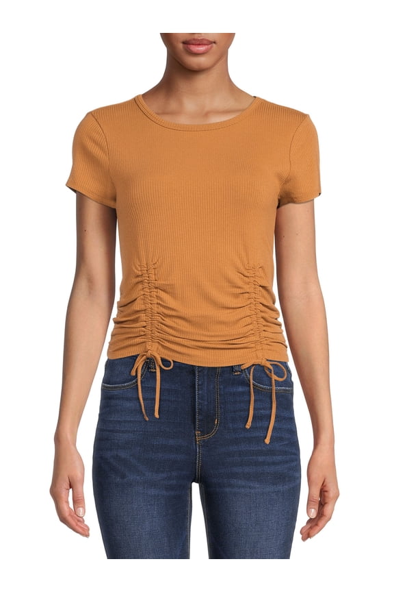 Juniors Double Ruched T-Shirt with Short Sleeves