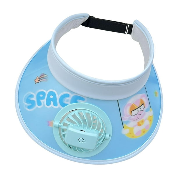 Sombrero con visera solar y ventilador, protección solar, portátil, banda elástica ajustable, informal Azul