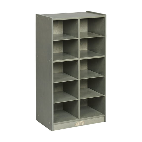 ECR4Kids 10 Cubby Mobile Tray Storage Cabinet, 5x2, Classroom Furniture, Grey Wash