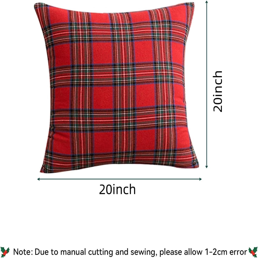 Christmas Pillow Cover 20x20 Set of 4 - Red Tartan Checkered Throw Pillow Cover, Farmhouse Buffalo Plaid Xmas Decorative Cushion Case for Couch Sofa, Christmas Holiday Decor