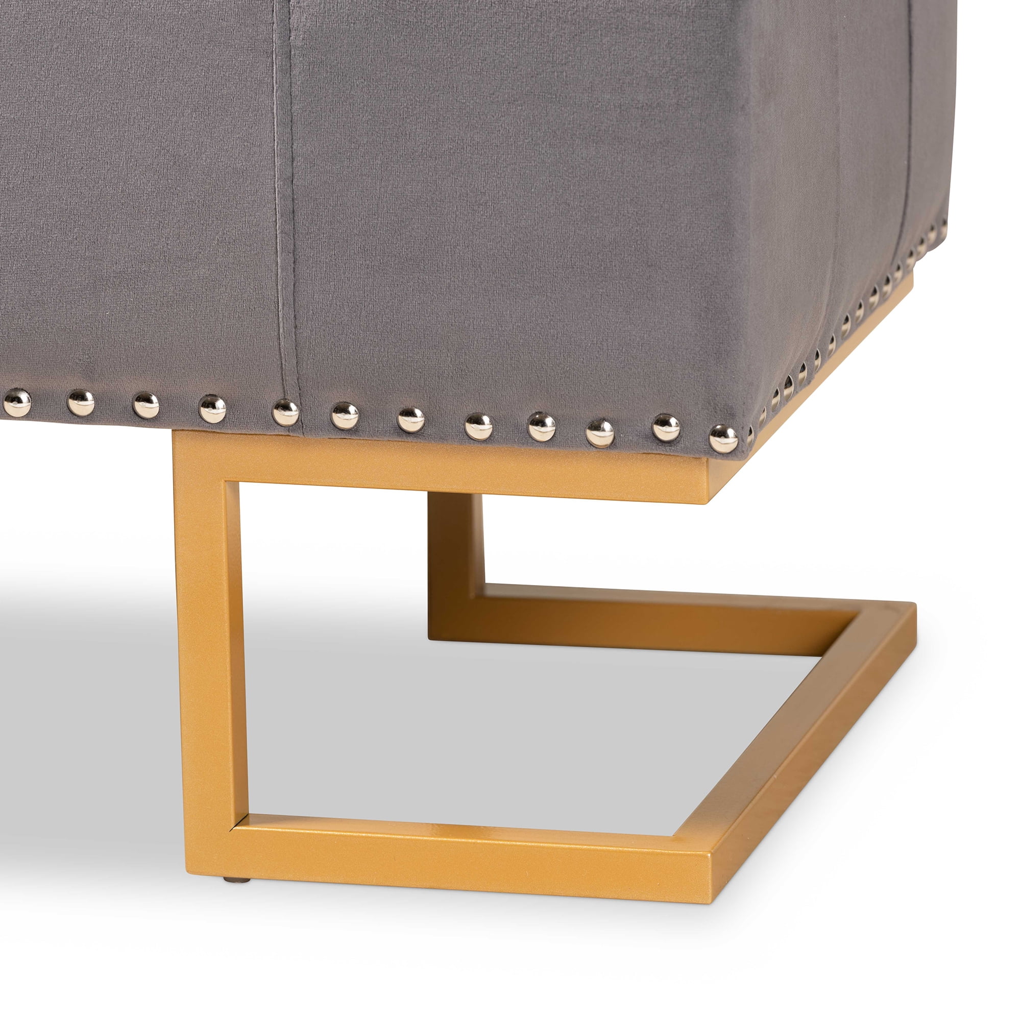 Baxton Studio Ellery Luxe and Glam Grey Velvet Fabric Upholstered and Gold Finished Metal Storage Ottoman