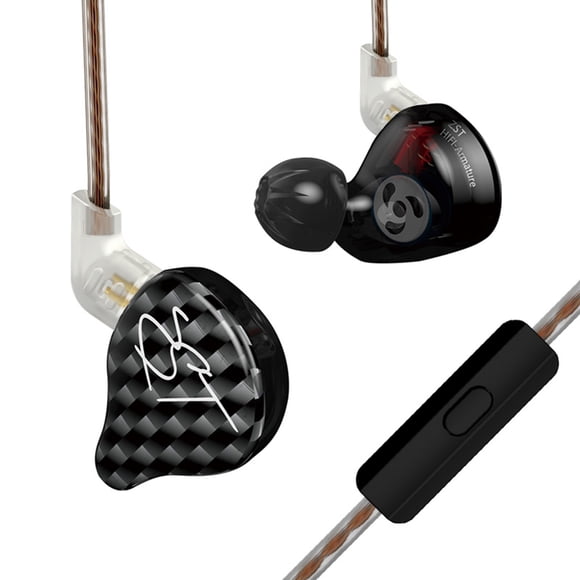 KZ Hybrid Driver Unit In-Ear HiFi Headphones with Detachable Cable and Sports Design, 3.5mm Jack, Black Color, Microphone Optional