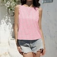 thumbnail image 5 of Delconic Women’s Sleeveless Round Neck Plaid Button Down Casual Vest Top with Gingham Pattern and Relaxed Fit for Everyday Wear Pink L, 5 of 6