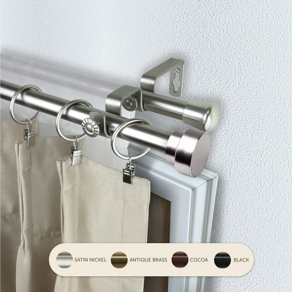 Domovina Cap 13/16" Double Curtain Rod-Color:Satin Nickel,Size:28-48"