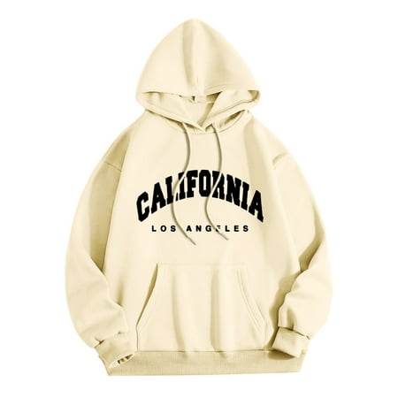 Dtydtpe Men Women Letter Graphic Hooded Print Hooded Collar Long Sleeve Sweatshirt Tops Beige XXL