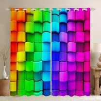 jejeloiu Colorful Geometric Plaid Blackout Curtains Set of 2 (38x54 Each),Rainbow Grid Checkered Curtains and Drapes,Modern Abstract Desgin Living Room Curtains For Kids,Microfiber Bedroom Decor