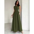 thumbnail image 4 of Army Green Womens Sleeveless A-Line Maxi Dress, Fitted Waist, Elegant Formal Gown For Events, 4 of 6