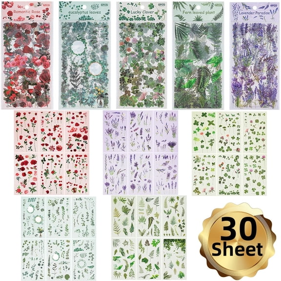 Pressed Flower Themed Stickers Set, Across 30 Sheets, Ideal for Scrapbooking, Journaling, and Crafts