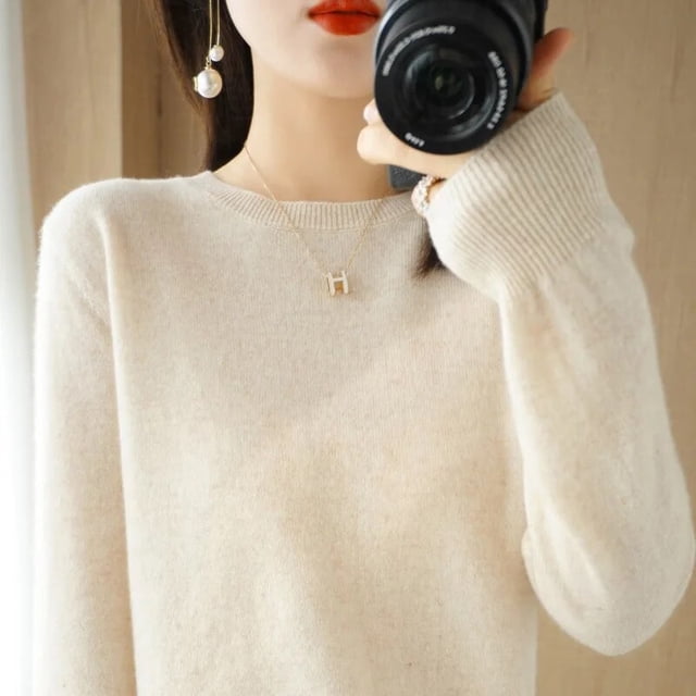 Nouvelle Collection Automne-Hiver pour Femmes, Chandail Uni à Col Rond, Chandail Mode à Manches Longues en Tricot, Chandail de Base, Haut pour Femmes
