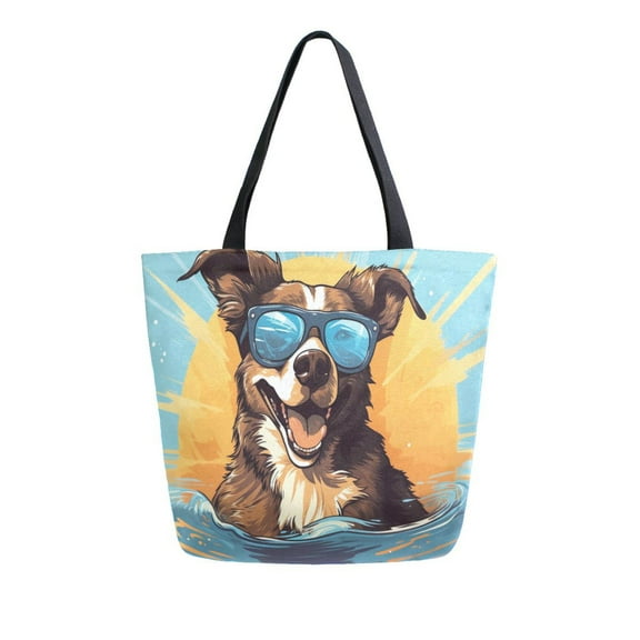ALAZA Cool Dog on Sea Large Shoulder Tote Bag Canvas Handbag for Outdoor Beach