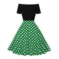 thumbnail image 3 of IBTOM CASTLE Women Off Shoulder Short Sleeve 1950s Retro Vintage Cocktail Party Swing Dress Patchwork 50s Polka Dot Dresses XXL Green, 3 of 6