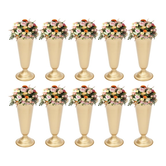 10PCS Metal Gold Vases for Table Centerpiece, 5" Trumpet Compote Pedestal Vases for Wedding Party Decoration