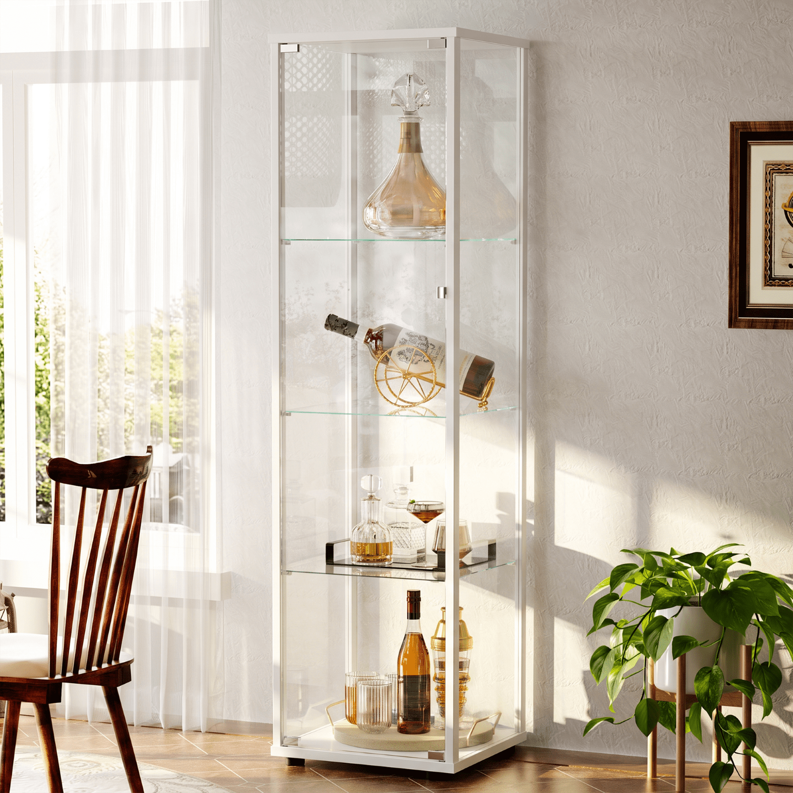 Gleamira 4-Shelf Glass Display Cabinet Freestanding Curio Cabinet with Aluminum Frame Single Glass Door, White
