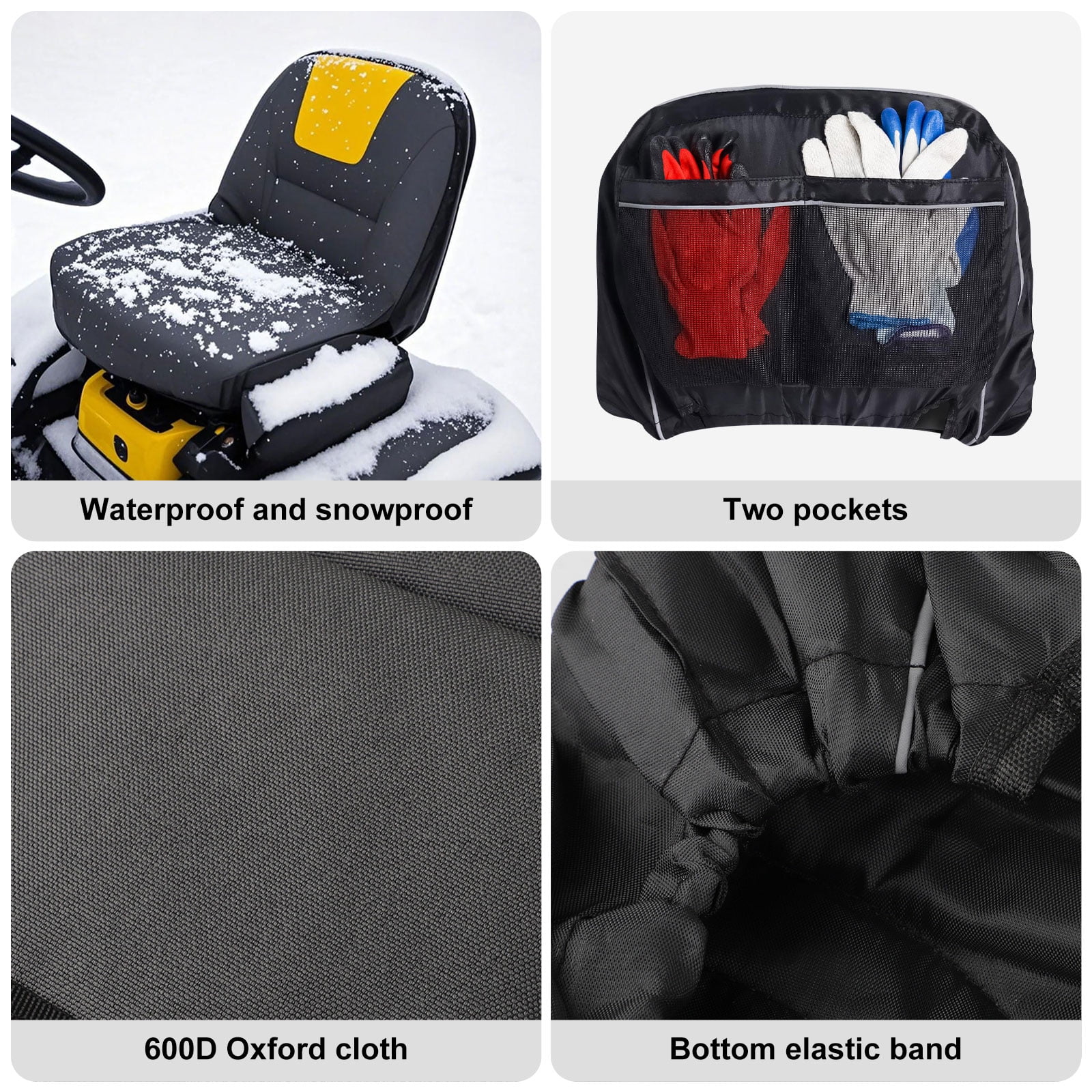TSV Lawn Mower Seat Cover, Universal Waterproof Riding Mower Tractor Seat Cover with Pocket, Gray