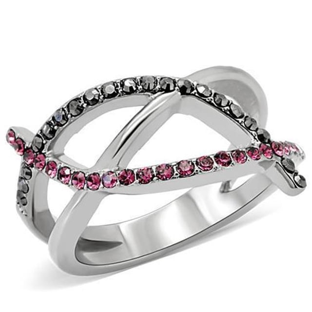 Alamode TK156-9 Bague en Acier Inoxydable Poli pour Femmes avec Cristal de Qualité Supérieure Multicolore - Taille 9