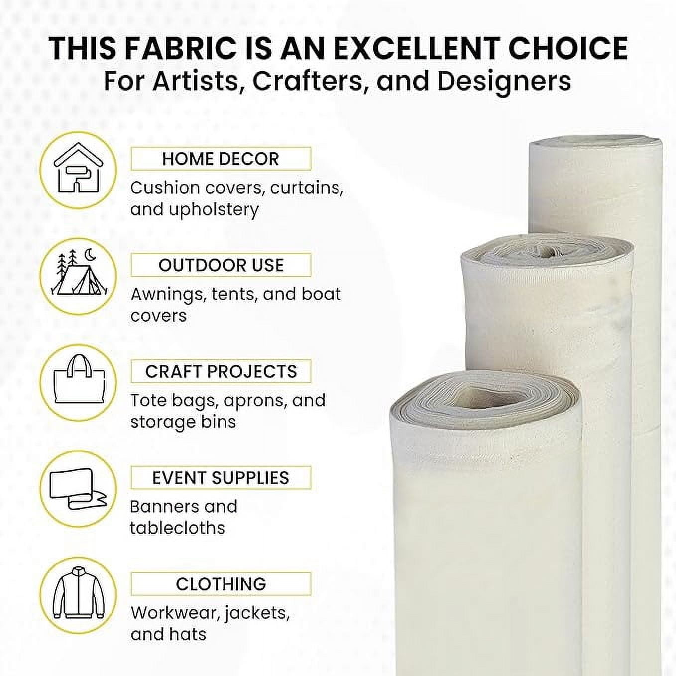 FabricLA Canvas Fabric Roll | 62" Wide 10oz Cotton Canvas Fabric by The Yard | Premium Duck Cloth for Painting, Upholstery, & Crafts - Natural