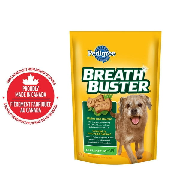 PEDIGREE Breathbuster Dog Treats, Dog Breath Freshener, Crunchy Biscuits with Eucalyptus Oil and Parsley, Small Breed Adult Dogs, 500g Pouch