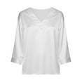 thumbnail image 4 of yillto Women's Satin Shirts 3/4 Sleeve V Neck Silky Tshirts Shirt Summer Casual Loose Business Tops, 4 of 7