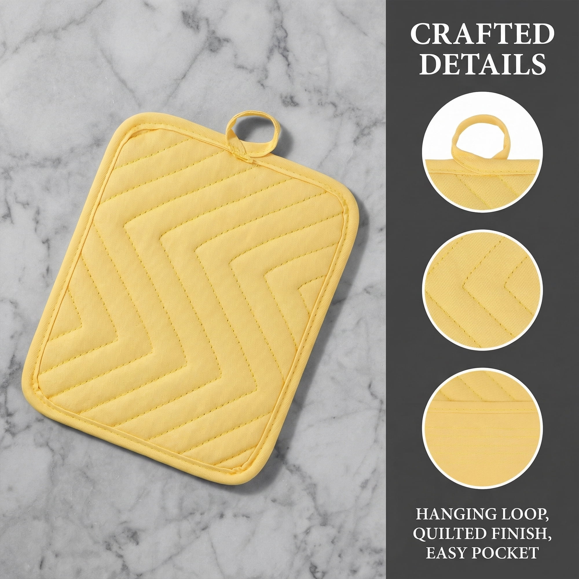 Unique Bargains 2 Pcs Pot Holders Heat Resistant Non Slip Hot Pads for Kitchen Yellow 9.1"x7.1"