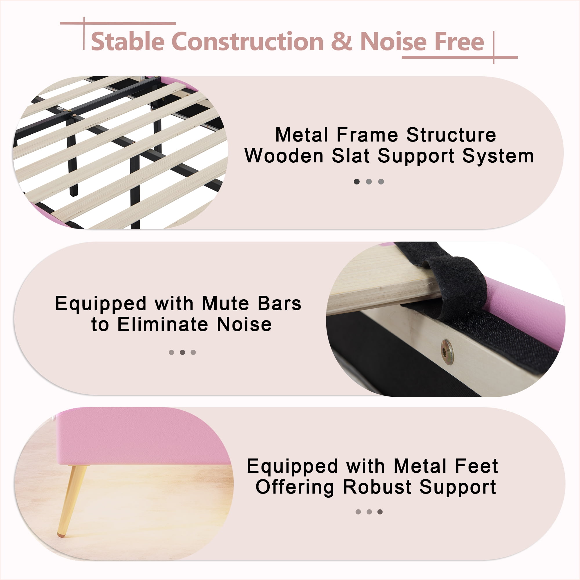 Bellemave Full Size Upholstered LED Bed with Storage Drawers, Princess Platform Bed with Crown Headboard, Pink Cute Girls Full Beds with Wooden Slats Support, No Box Spring Needed-Pink