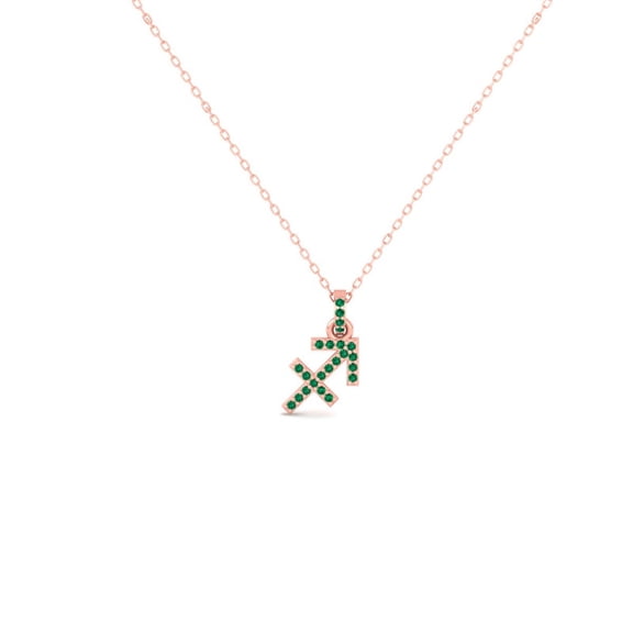 Pure Elegance Sagittarius Zodiac Arrow Women Pendant Necklace Round Cut Green Emerald 925 Silver 14K Rose Gold Over