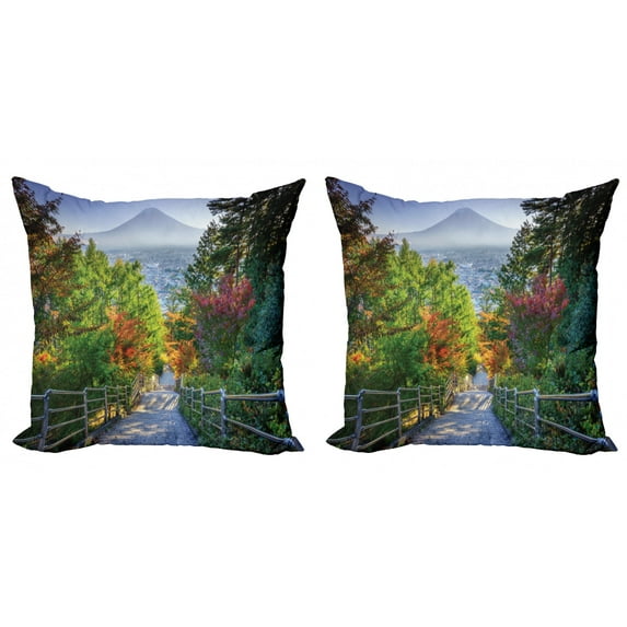 Ambesonne Nature Throw Pillow Cover 2 Pack, Sakura Garden, 16", Green Grey