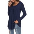 thumbnail image 4 of Top De Mujer, Blusa De Manga Larga Con Volantes De Color Puro De Poliéster Elástico Para Mujer, Cuello Redondo Para El Trabajo ANGGREK No, 4 of 5
