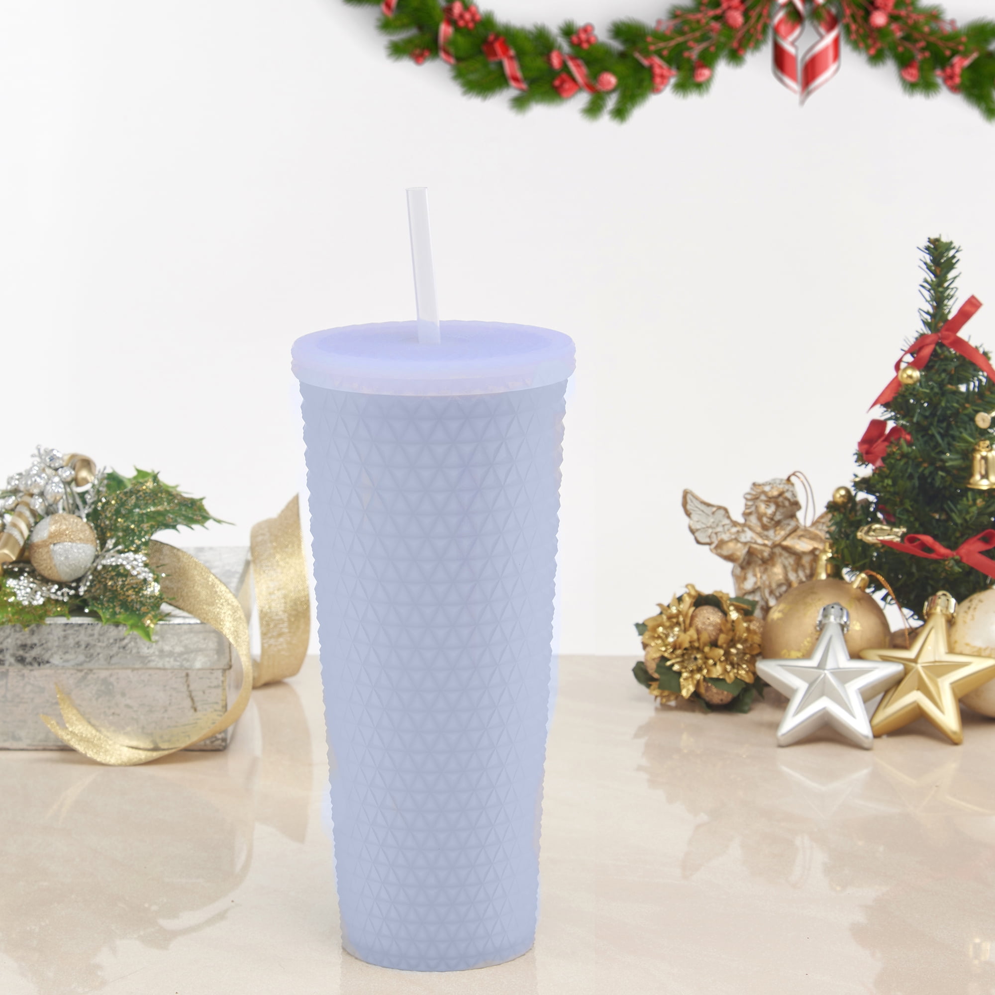 Mainstays 4pk 26oz DW AS Plastic Tinted Matte Textured Tumbler, White
