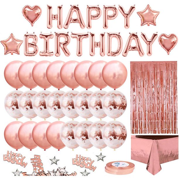 Juego de globos dorados para cumpleaños, suministros para fiestas, juego de decoración de seda con lluvia y globos de oro rosa