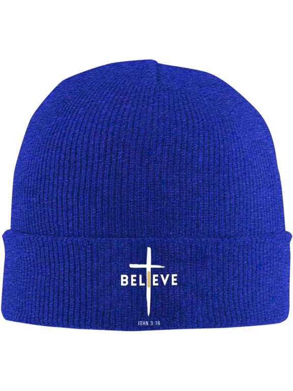 I Believe John 3 16, Christian, Cross Beanie Hat Men Winter Knit Hat Women Skull Cap Knitted Hat Sleep Caps Black