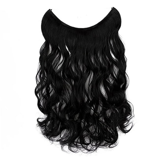 Extensions de Cheveux Synthétiques en Forme de V Longues Boucles Ondulées à Clipser