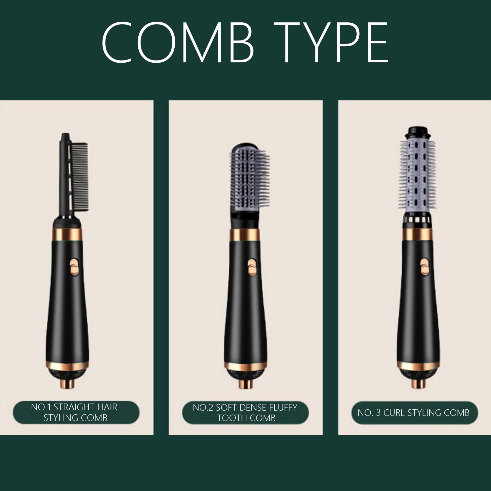 Blueek 3-in-1 Hot Aired Curling Combo, for Styling And Frizz Control, Negative Ionic Blow Hair Dryer Brush Volumizer, 3 Detachable Auto-Rotating Curling Brush (Black)(1#)