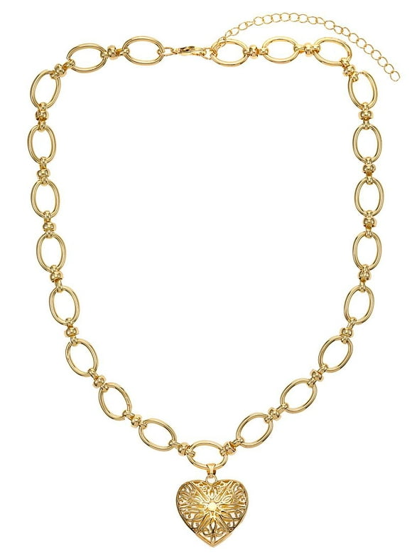 Time and Tru Women's Gold Tone Filigree Heart Statement Necklace