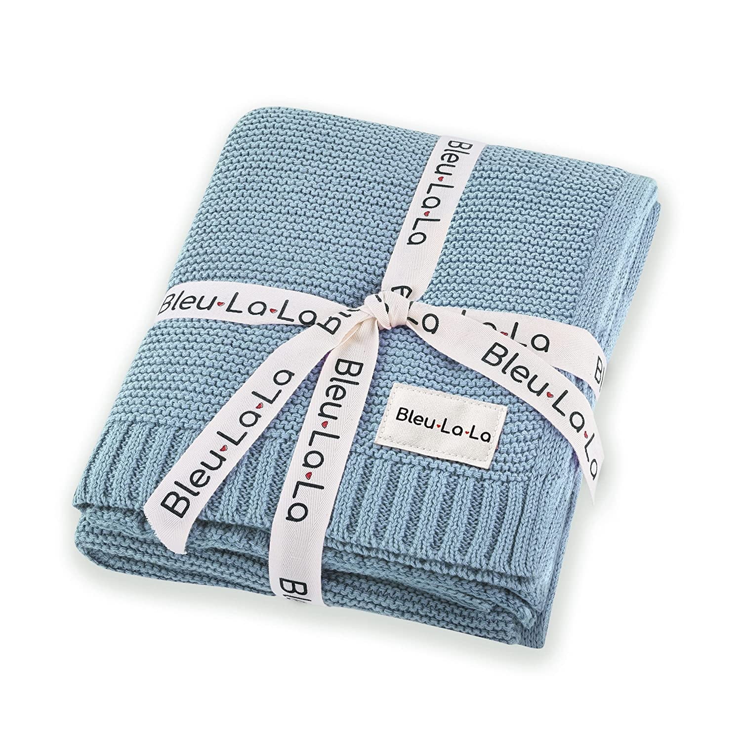 Bleu La La Boys Blue Organic Cotton Knit Baby Blanket, Receiving Swaddle for Baby Boy and Girl, Gift for Newborns