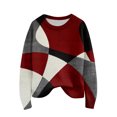 thumbnail image 2 of Long Sleeve Pullover Sweaters For Women O Neck Casual Cute Printing Knit Oversized Sweater for Fall Winter Vintage Feel,Deep Red,M, 2 of 6