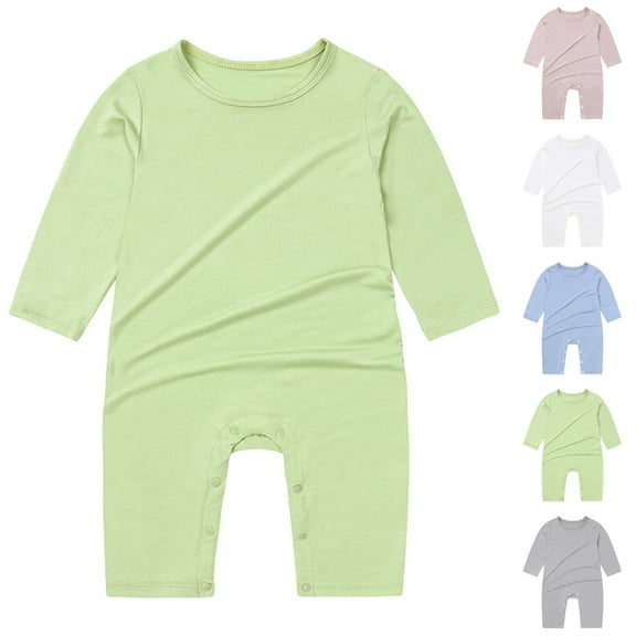 Hvobtty Toddler Long Sleeved Rompers, Toddler Spring and Fall Rompers, Child's Summer Jumpsuit Boys and Kids Botton Long Sleeve Round Neck Solid Long Rompers Green 3-6 Months