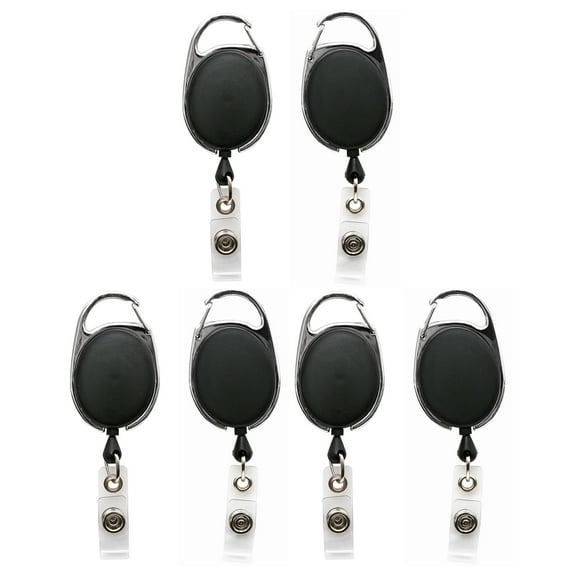 SICURIX Quick Clip Oval ID Badge Reel, Black, Pack of 6